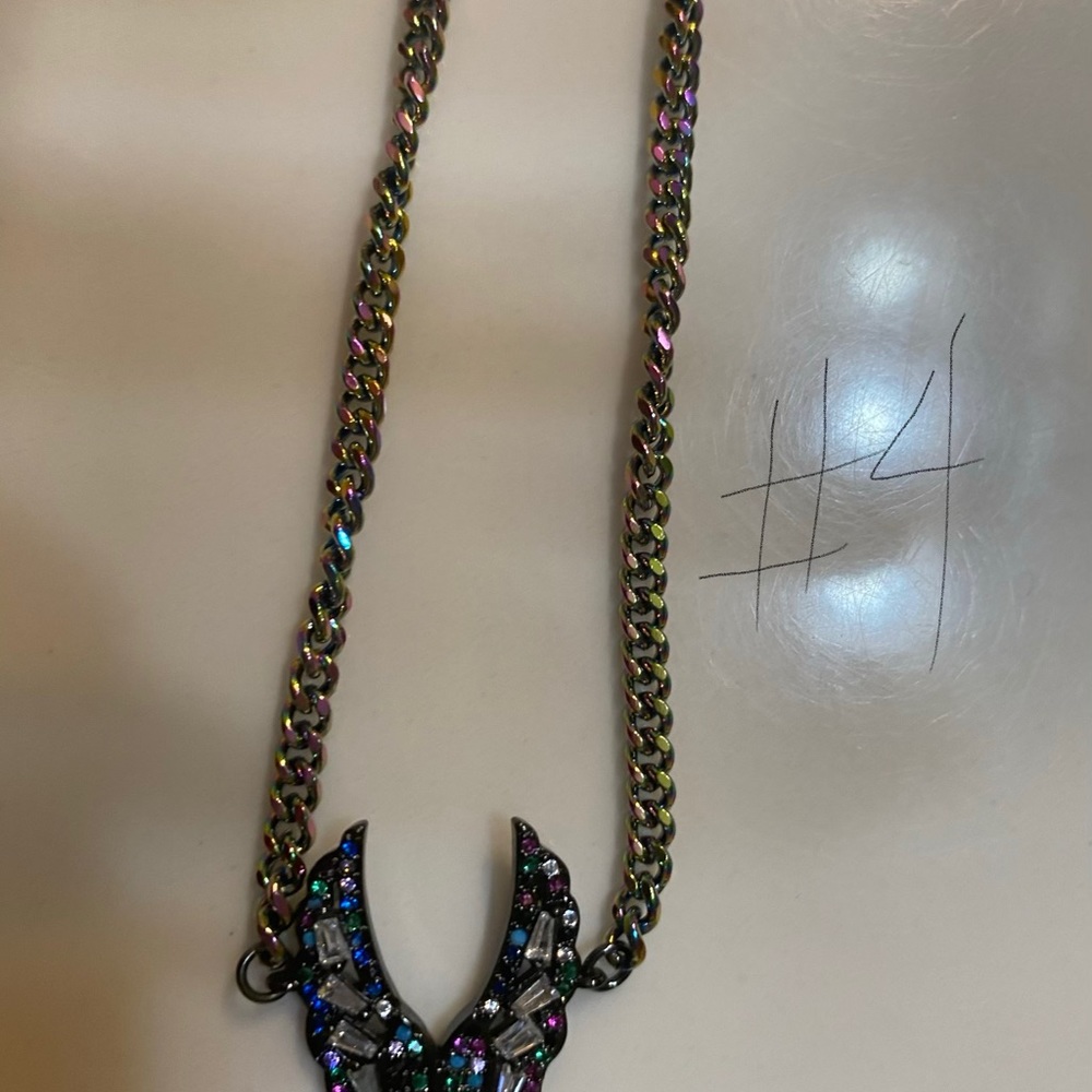 Melania Clara mystic necklace pave angel wing